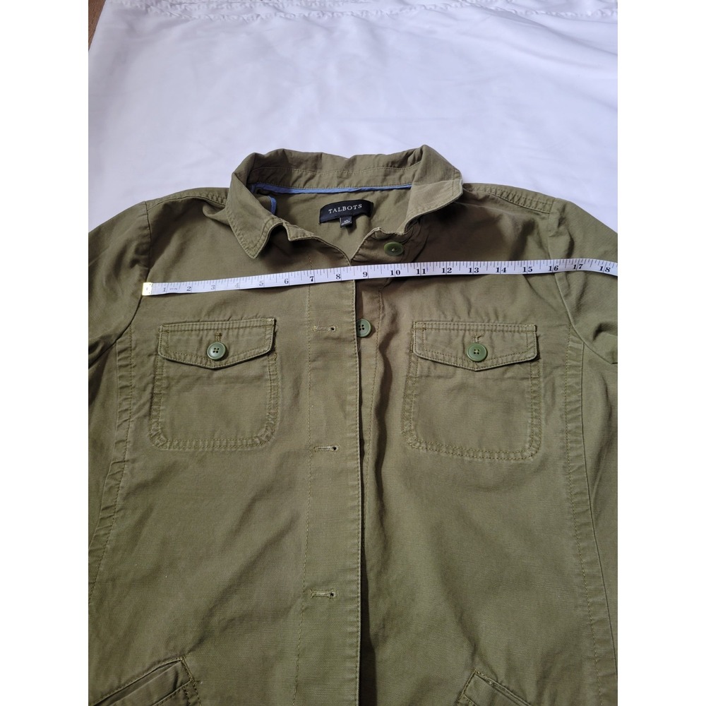 Talbots Womens Jacket Pom Pom Army Green Flap Pockets Gorpcore Lightweight Sz XL - Picture 8 of 14